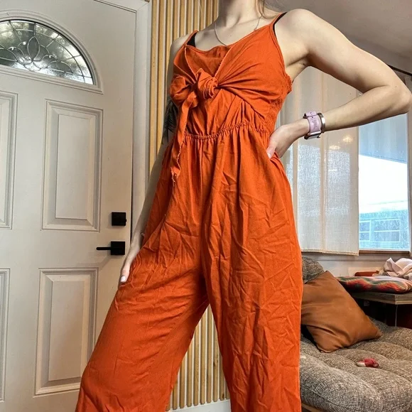 Pants Jumpsuits Burnt Orange Jumpsuit Cropped Romper Pants